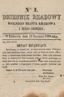 Dziennik Rządowy Wolnego Miasta Krakowa i Jego Okręgu. 1833, nr 1