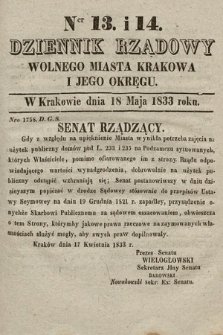 Dziennik Rządowy Wolnego Miasta Krakowa i Jego Okręgu. 1833, nr 13-14