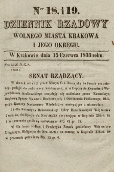 Dziennik Rządowy Wolnego Miasta Krakowa i Jego Okręgu. 1833, nr 18-19