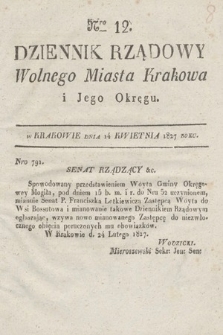 Dziennik Rządowy Wolnego Miasta Krakowa i Jego Okręgu. 1827, nr 12