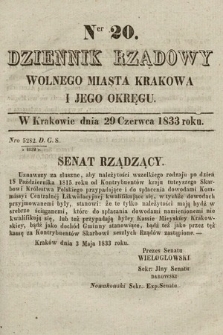 Dziennik Rządowy Wolnego Miasta Krakowa i Jego Okręgu. 1833, nr 20