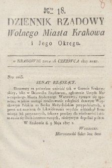 Dziennik Rządowy Wolnego Miasta Krakowa i Jego Okręgu. 1827, nr 18