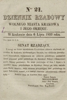 Dziennik Rządowy Wolnego Miasta Krakowa i Jego Okręgu. 1833, nr 21