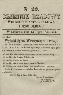 Dziennik Rządowy Wolnego Miasta Krakowa i Jego Okręgu. 1833, nr 22