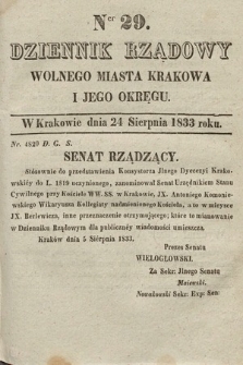 Dziennik Rządowy Wolnego Miasta Krakowa i Jego Okręgu. 1833, nr 29