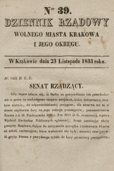 Dziennik Rządowy Wolnego Miasta Krakowa i Jego Okręgu. 1833, nr 39