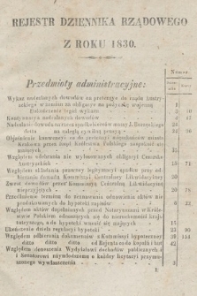 Dziennik Rządowy Wolnego Miasta Krakowa i Jego Okręgu. 1830, Rejestr Dziennika