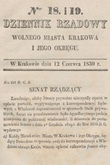 Dziennik Rządowy Wolnego Miasta Krakowa i Jego Okręgu. 1830, nr 18-19