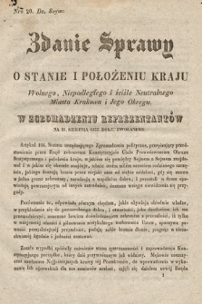 Dziennik Rządowy Wolnego Miasta Krakowa i Jego Okręgu. 1833, Zdanie Sprawy o Stanie i Położeniu Kraju