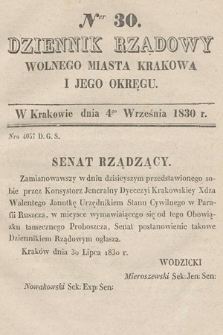 Dziennik Rządowy Wolnego Miasta Krakowa i Jego Okręgu. 1830, nr 30