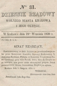 Dziennik Rządowy Wolnego Miasta Krakowa i Jego Okręgu. 1830, nr 31