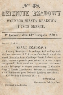 Dziennik Rządowy Wolnego Miasta Krakowa i Jego Okręgu. 1830, nr 38