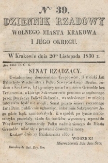 Dziennik Rządowy Wolnego Miasta Krakowa i Jego Okręgu. 1830, nr 39