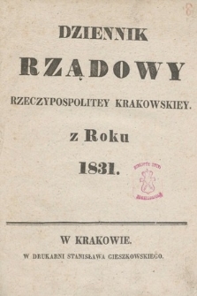 Dziennik Rządowy Wolnego Miasta Krakowa i Jego Okręgu. 1831, Rejestr Dziennika
