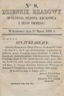 Dziennik Rządowy Wolnego Miasta Krakowa i Jego Okręgu. 1831, nr 8