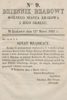 Dziennik Rządowy Wolnego Miasta Krakowa i Jego Okręgu. 1831, nr 9
