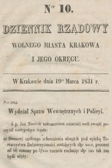 Dziennik Rządowy Wolnego Miasta Krakowa i Jego Okręgu. 1831, nr 10