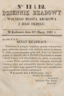Dziennik Rządowy Wolnego Miasta Krakowa i Jego Okręgu. 1831, nr 11-12