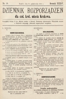 Dziennik Rozporządzeń dla Stoł. Król. Miasta Krakowa. 1914, nr 10