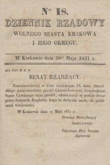 Dziennik Rządowy Wolnego Miasta Krakowa i Jego Okręgu. 1831, nr 18