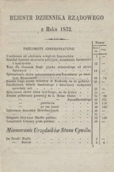 Dziennik Rządowy Wolnego Miasta Krakowa i Jego Okręgu. 1832, Rejestr Dziennika