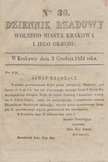Dziennik Rządowy Wolnego Miasta Krakowa i Jego Okręgu. 1831, nr 36