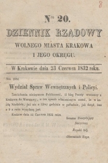 Dziennik Rządowy Wolnego Miasta Krakowa i Jego Okręgu. 1832, nr 20