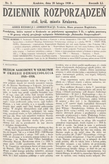 Dziennik Rozporządzeń Stoł. Król. Miasta Krakowa. 1930, nr 2