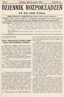 Dziennik Rozporządzeń Stoł. Król. Miasta Krakowa. 1930, nr 3