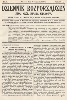 Dziennik Rozporządzeń Stoł. Król. Miasta Krakowa. 1930, nr 9