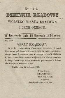 Dziennik Rządowy Wolnego Miasta Krakowa i Jego Okręgu. 1834, nr 1-2