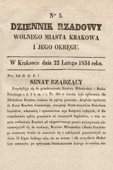 Dziennik Rządowy Wolnego Miasta Krakowa i Jego Okręgu. 1834, nr 5