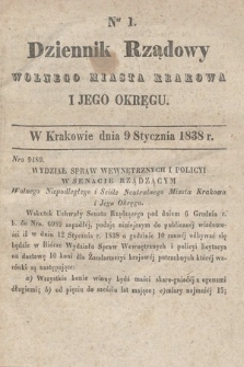 Dziennik Rządowy Wolnego Miasta Krakowa i Jego Okręgu. 1838, nr 1