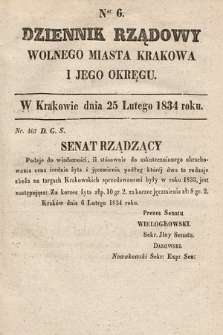 Dziennik Rządowy Wolnego Miasta Krakowa i Jego Okręgu. 1834, nr 6