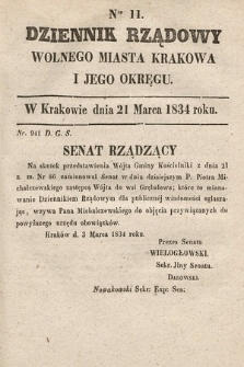 Dziennik Rządowy Wolnego Miasta Krakowa i Jego Okręgu. 1834, nr 11