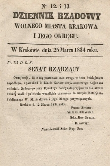 Dziennik Rządowy Wolnego Miasta Krakowa i Jego Okręgu. 1834, nr 12-13