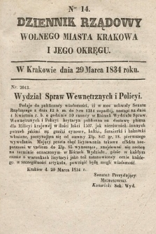 Dziennik Rządowy Wolnego Miasta Krakowa i Jego Okręgu. 1834, nr 14