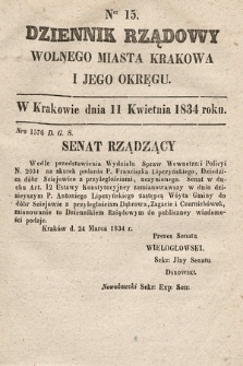 Dziennik Rządowy Wolnego Miasta Krakowa i Jego Okręgu. 1834, nr 15