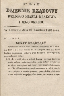 Dziennik Rządowy Wolnego Miasta Krakowa i Jego Okręgu. 1834, nr 16-17