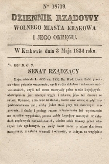Dziennik Rządowy Wolnego Miasta Krakowa i Jego Okręgu. 1834, nr 18-19