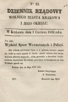 Dziennik Rządowy Wolnego Miasta Krakowa i Jego Okręgu. 1834, nr 23