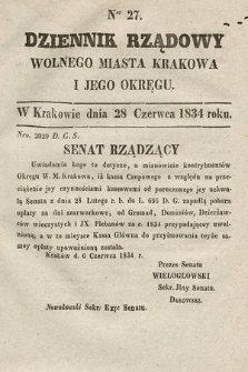 Dziennik Rządowy Wolnego Miasta Krakowa i Jego Okręgu. 1834, nr 27