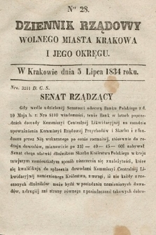 Dziennik Rządowy Wolnego Miasta Krakowa i Jego Okręgu. 1834, nr 28