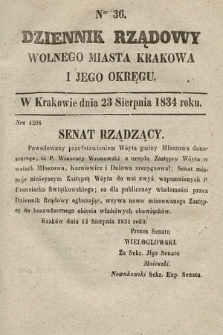 Dziennik Rządowy Wolnego Miasta Krakowa i Jego Okręgu. 1834, nr 36