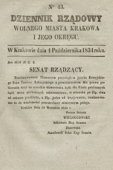 Dziennik Rządowy Wolnego Miasta Krakowa i Jego Okręgu. 1834, nr 43