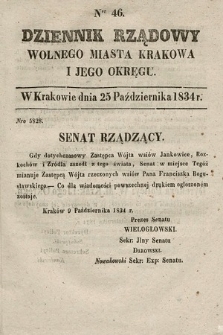 Dziennik Rządowy Wolnego Miasta Krakowa i Jego Okręgu. 1834, nr 46