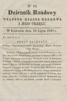 Dziennik Rządowy Wolnego Miasta Krakowa i Jego Okręgu. 1838, nr 54