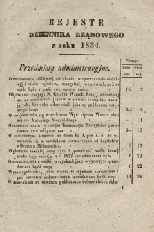 Dziennik Rządowy Wolnego Miasta Krakowa i Jego Okręgu. 1834, Rejestr Dziennika