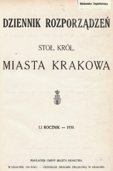 Dziennik Rozporządzeń Stoł. Król. Miasta Krakowa. 1930 [całość]