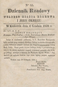 Dziennik Rządowy Wolnego Miasta Krakowa i Jego Okręgu. 1838, nr 85